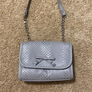 Jessica Simpson Silver Gray Metallic Crossbody Party Bag Purse With Bow